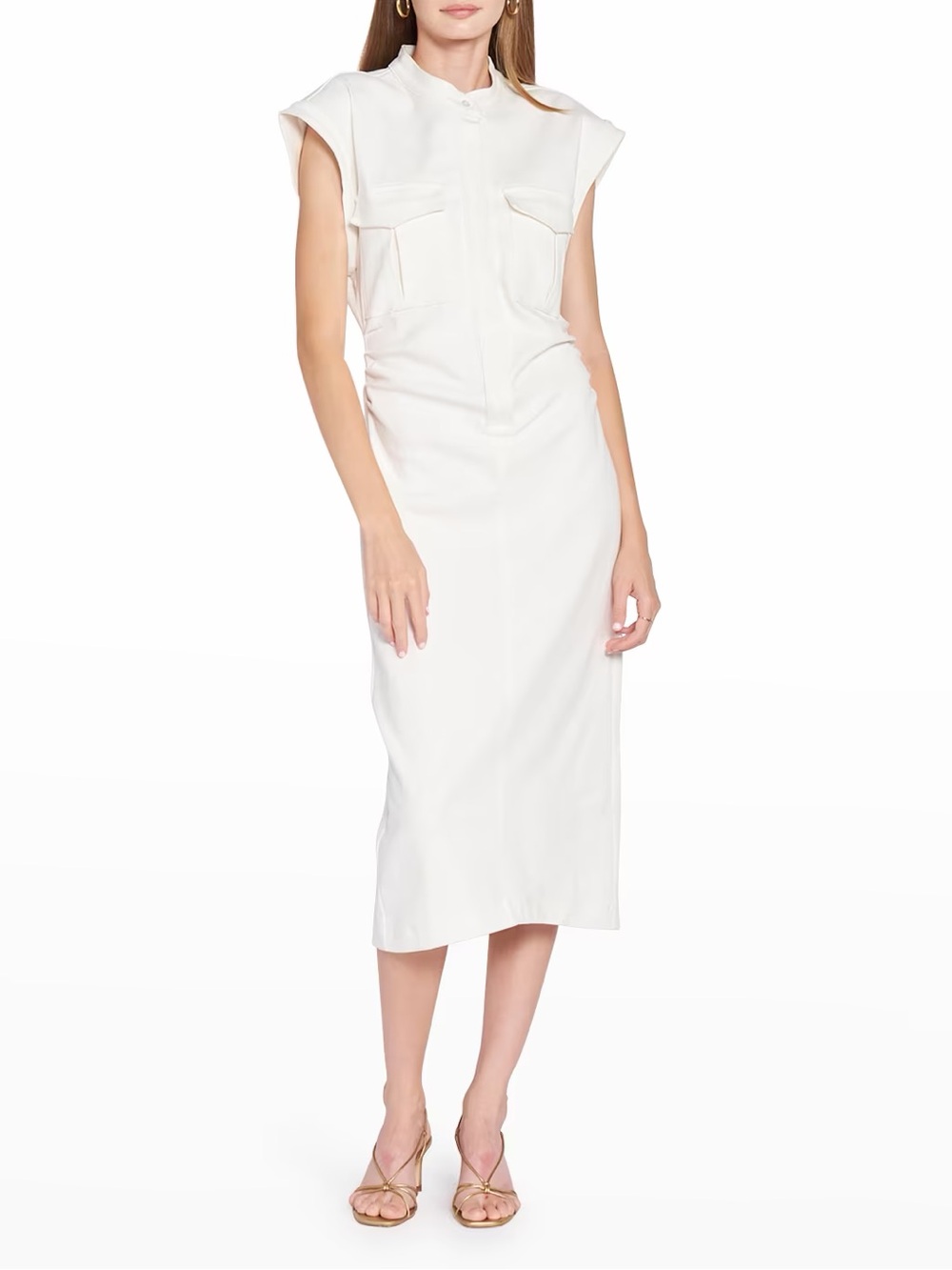 En Saison Lira Snap Front White Denim Midi Dress Western Transitional Women’s L